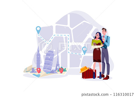 A couple is researching new places on the map 116310017