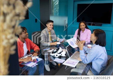 professionals in a modern office discuss strategies for promoting startup teamwork 116310125