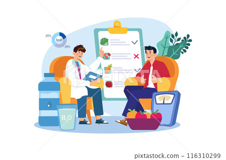 A nutritionist advises patients on how to maintain a healthy diet. A nutritionist advises patients on how to maintain a healthy diet. 116310299