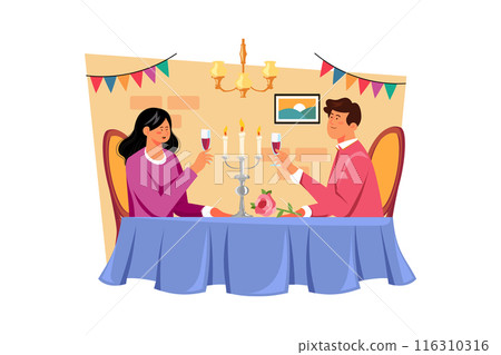A couple goes out for a fancy dinner to celebrate the important day 116310316