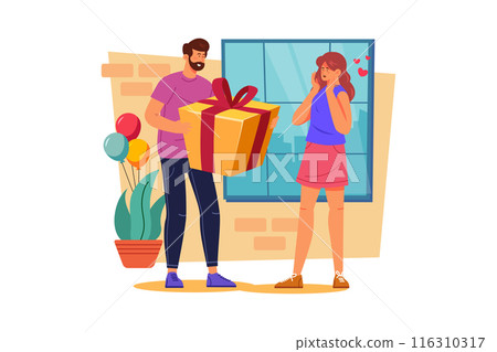 A man surprises her girlfriend with a thoughtful gift 116310317
