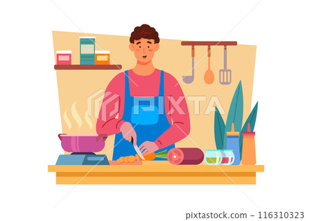 A man spends the day cooking his wife's favorite meal to show his love A man spends the day cooking his wife's favorite meal to show his love 116310323