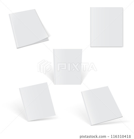 Set of white blank books arranged in a circular pattern. Vector 116310418