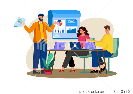 A CEO meets with the company's board of directors to discuss strategy. A CEO meets with the company's board of directors to discuss strategy. 116310530