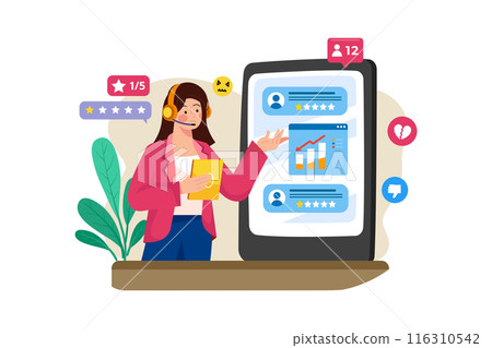 A public relations specialist responds to negative online reviews. 116310542