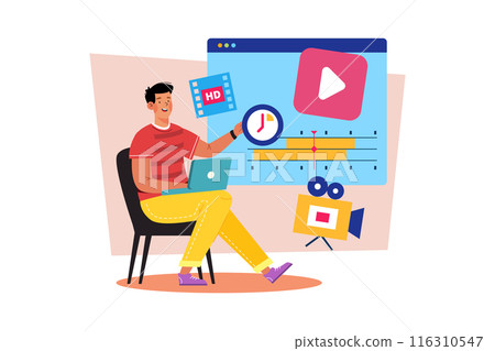 A video creator edits footage to create a new vlog. 116310547