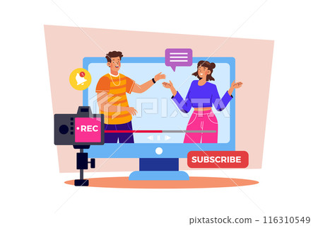 A YouTuber collaborates with other creators to make a video. 116310549