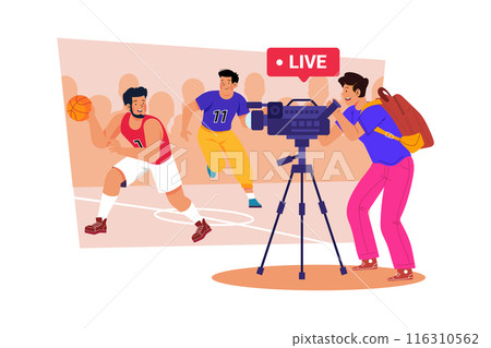 A sports videographer films games and highlights for fans. 116310562