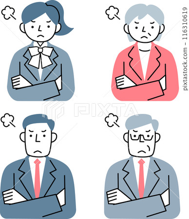 An angry businessman and businesswoman upper body set 116310619