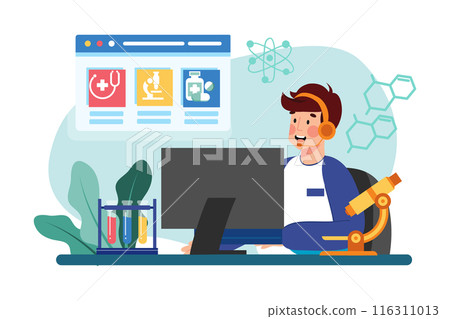 A student watches an educational video for a science class. 116311013