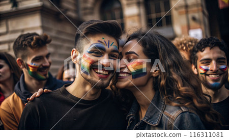 People use rainbow paint on their faces 116311081