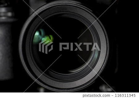 Closeup view of camera lens aperture Closeup view of camera lens aperture 116311345