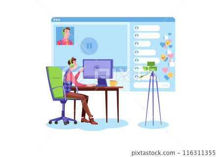 Male Social Media Influencer Doing A Live Stream 116311355