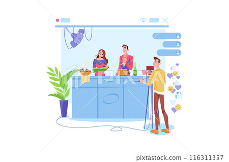 A Couple Doing A Live Podcast Show 116311357