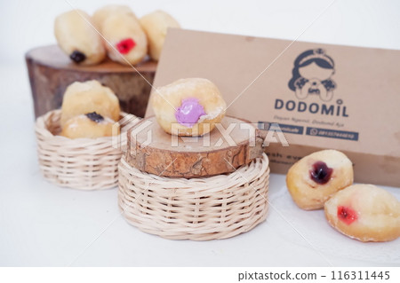flavored ball donuts as a background 116311445