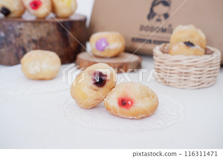 flavored ball donuts as a background 116311471