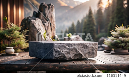 Stone podium on rock 116311649
