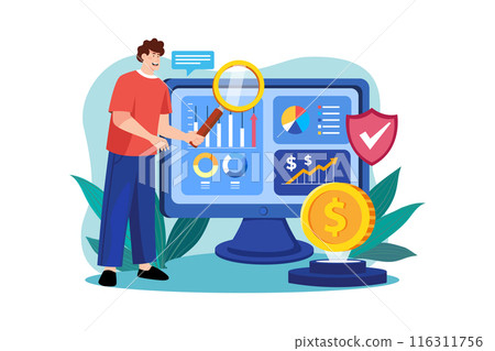 Man-checking financial report Illustration concept. A flat illustration isolated on white background Man-checking financial report Illustration concept. A flat illustration isolated on white background 116311756