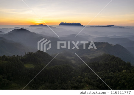 Landscape of Morning Mist with Mountain Layer at Doi Luang Chiang Dao Chiang Mai Thailand. 116311777
