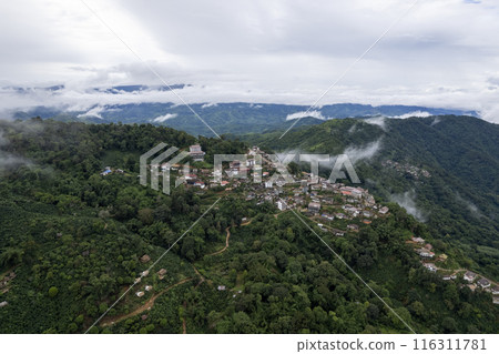 Landscape of Morning Mist with Mountain Layer at north of Thailand. 116311781