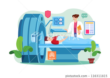 Doctor showing an MRI scan to a male patient 116311815