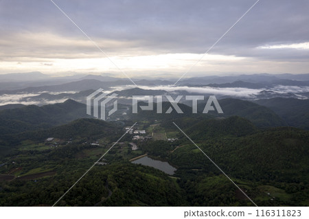 Landscape of Morning Mist with Mountain Layer at north of Thailand. Landscape of Morning Mist with Mountain Layer at north of Thailand. 116311823