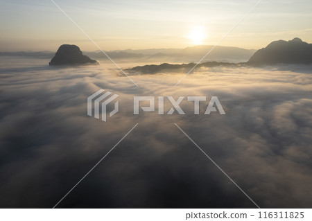 Morning Mist and Viewpoint with Layers of Mountains Morning Mist and Viewpoint with Layers of Mountains 116311825