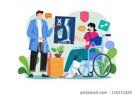 Leg injury and Fracture Illustration concept. A flat illustration isolated on white background 116311826