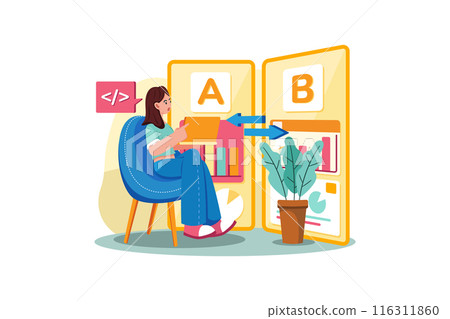 Businesswoman comparing AB testing results 116311860