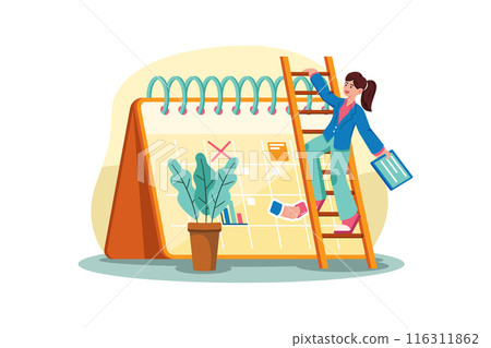 Businesswoman doing calendar management Illustration concept on white background 116311862