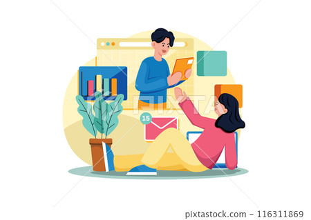 Marketing Team working on data analysis Marketing Team working on data analysis 116311869