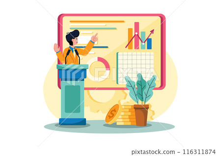 Businessman presenting data analytics Illustration concept on white background 116311874