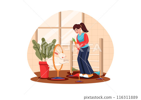Girl Training Her Domestic Animal Girl Training Her Domestic Animal 116311889