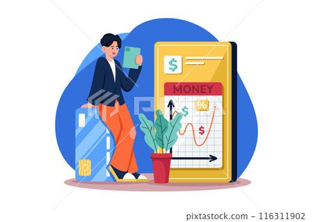 Man-Checking Financial Report Illustration concept on white background Man-Checking Financial Report Illustration concept on white background 116311902