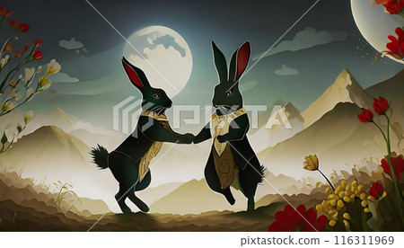 A landscape with rabbits from another world AI image A landscape with rabbits from another world AI image 116311969