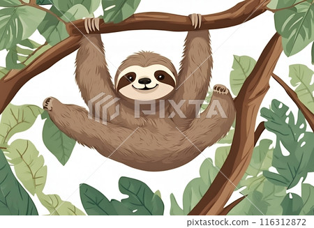 Slow loris resting on tree branch.Cartoon Abstract art.AI Generated 116312872
