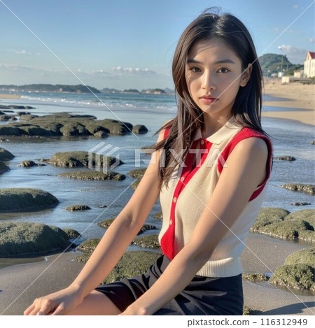 Woman posing on the beach 116312949