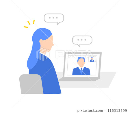 一名女性接受線上求職面試的插圖 一名女性接受線上求職面試的插圖 116313599