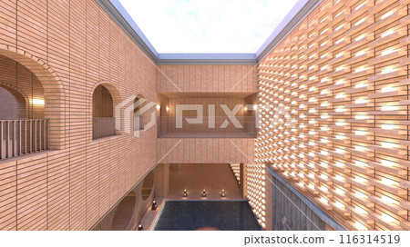 精心設計的木格子走廊 精心設計的木格子走廊 116314519