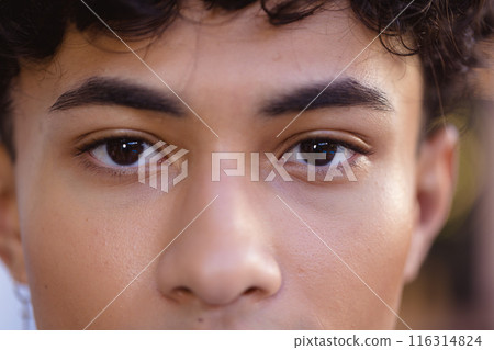 Close-up of teenage boy with focused expression, showing natural beauty Close-up of teenage boy with focused expression, showing natural beauty 116314824
