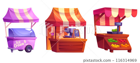 Street food stalls set on white background 116314969