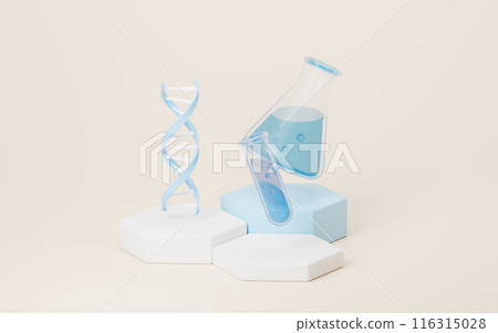 DNA and chemical equipment, 3d rendering. DNA and chemical equipment, 3d rendering. 116315028