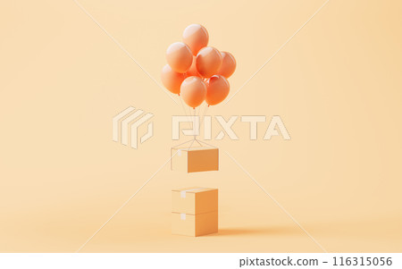 Packaging box and balloons, 3d rendering. 116315056