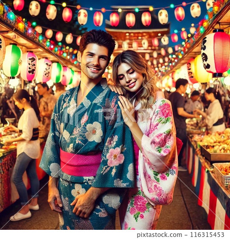 Summer festival sightseeing foreign couple 116315453