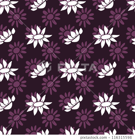 Seamless pattern with abstract retro wild flower blooms on purple background Seamless pattern with abstract retro wild flower blooms on purple background 116315598