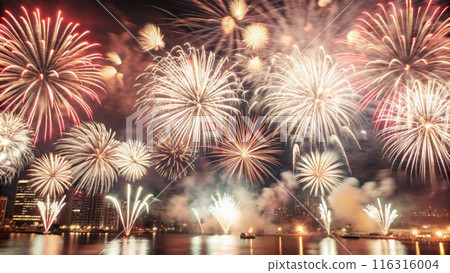 The picture of a bright and full of colorful fireworks at night 116316004