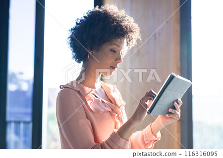 Using tablet, businesswoman working in modern office environment Using tablet, businesswoman working in modern office environment 116316095