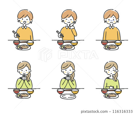 Illustration set of a woman eating 116316333