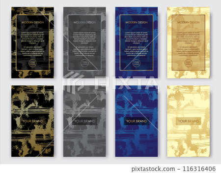 Modern elite vector cover set. Hand drawn background templates, layouts banners in premium colours: black, silver, blue and gold. Can be used for invitation cards, brochures, business cards Modern elite vector cover set. Hand drawn background templates, layouts banners in premium colours: black, silver, blue and gold. Can be used for invitation cards, brochures, business cards 116316406