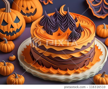 Halloween paper-cut style illustration cake 116316510